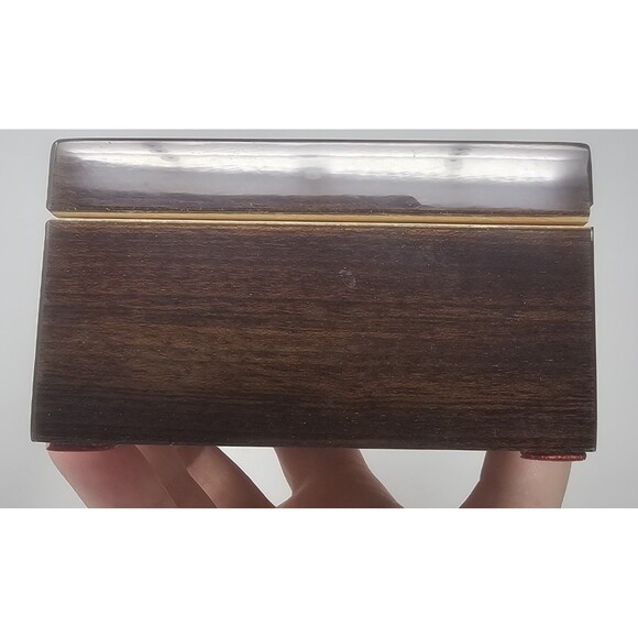 Still Life Tabby Cat Lacquerware Wooden Hinged Trinket Jewelry Box Lined Italy - Picture 5 of 15